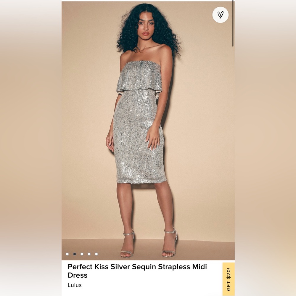 Lulu's Silver Sequin Strapless Midi Dress